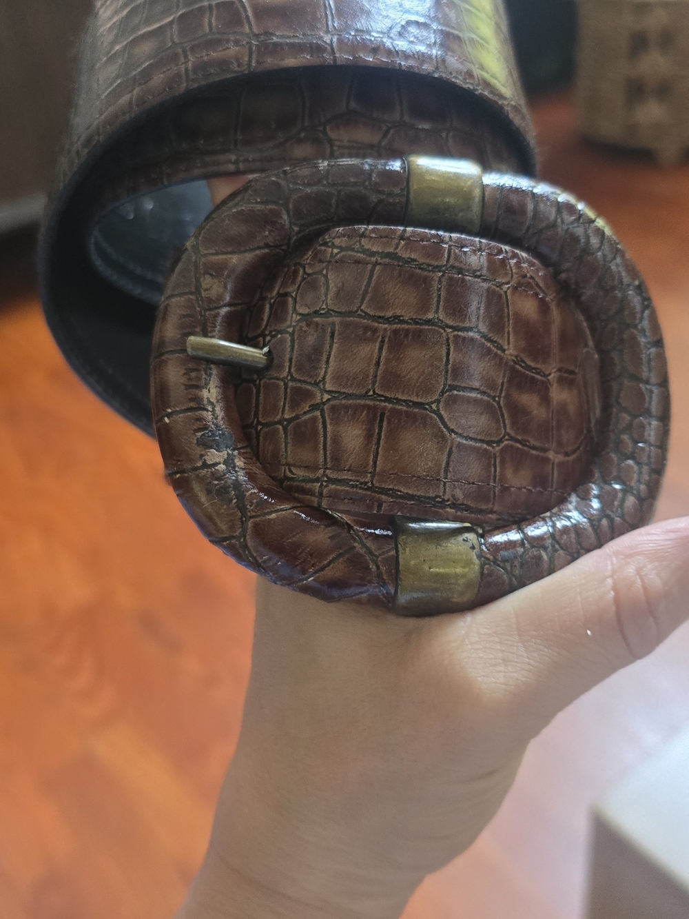 Vintage Caplisle Brown Croc Embossed Leather Wide Waist Belt Size M Made in USA